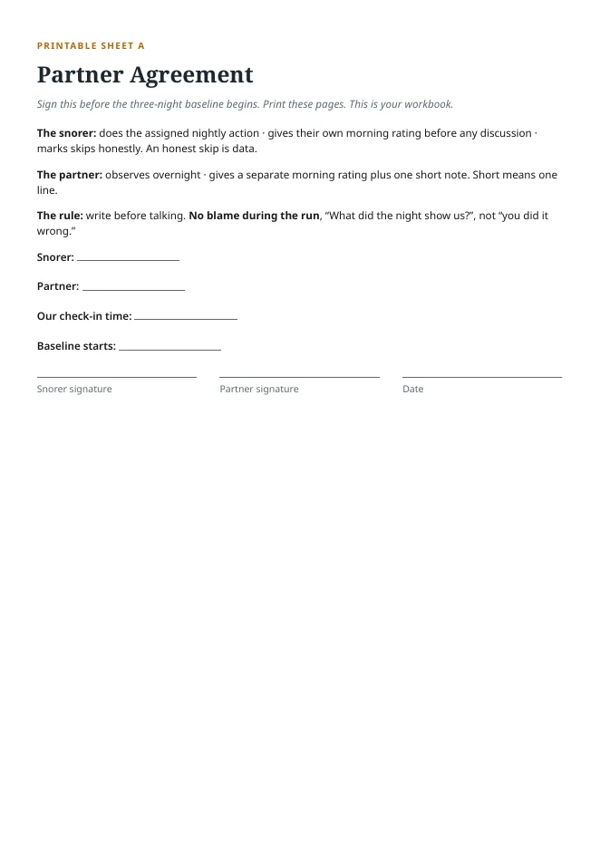 Blurred sneak peek: the Partner Agreement sheet from the printable pack